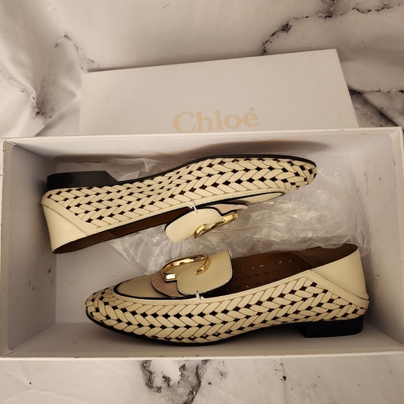 Chloe Logo Hardware Loafer White Cream Pink Corvette Perforated Leather 38EU - Picture 12 of 14